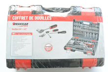 Charger l'image dans la galerie, Coffret de douilles 1/2” + 1/4”, 108 pièces, chrome vanadium DRAKKAR 15101 Neuf
